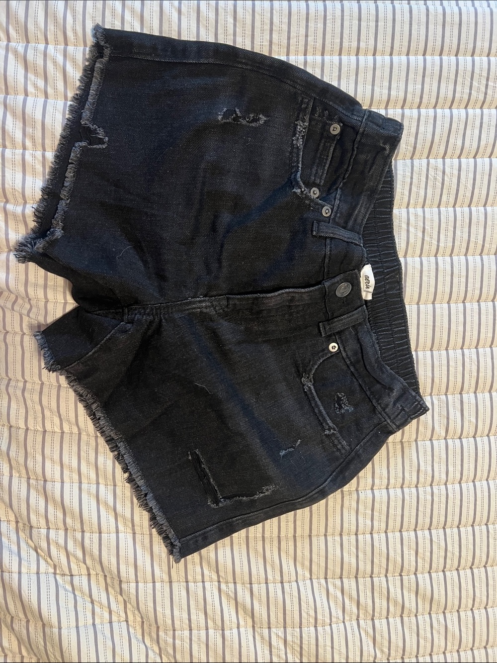 aerie Black Distressed Frayed Hem Jean Shorts